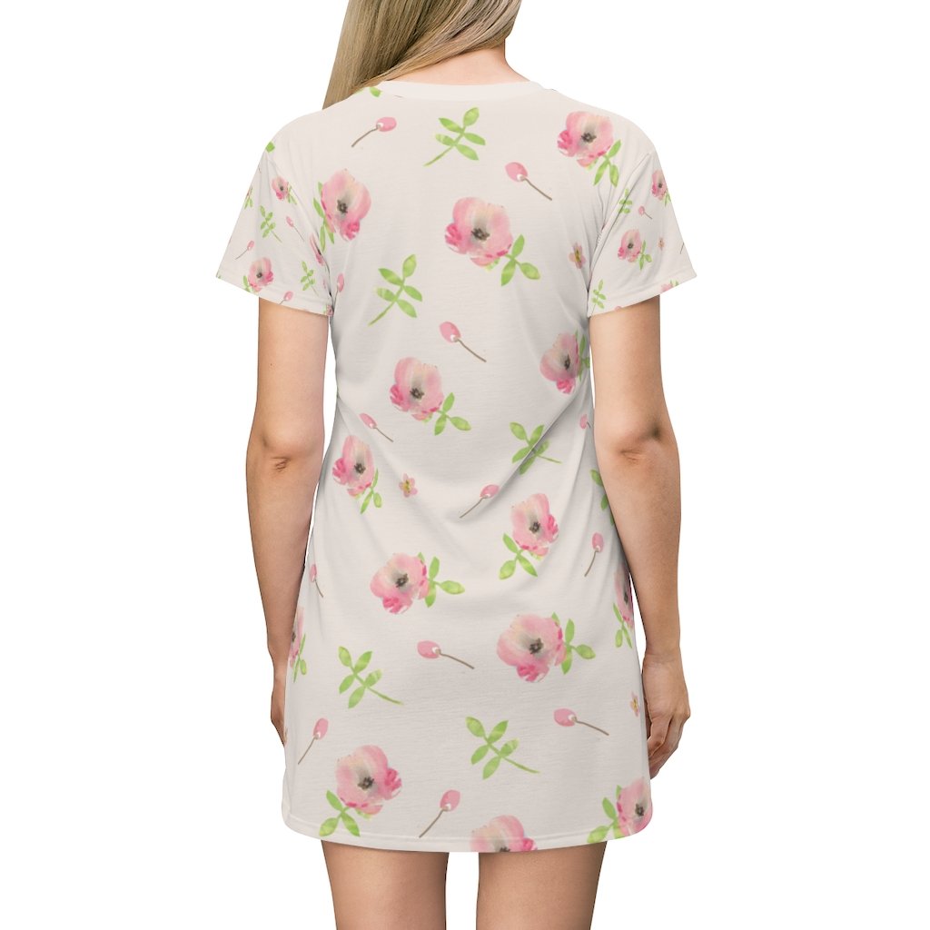 BirdGirls Pink Daysees All Over Print T-Shirt Dress - The BirdGirls