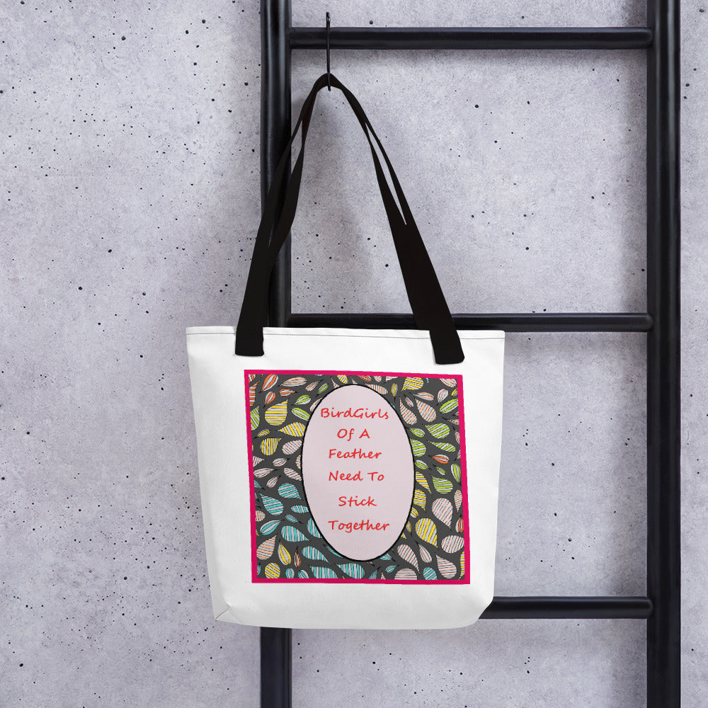 Lavendar/Feathers SloganTote bag - thebirdgirls.com