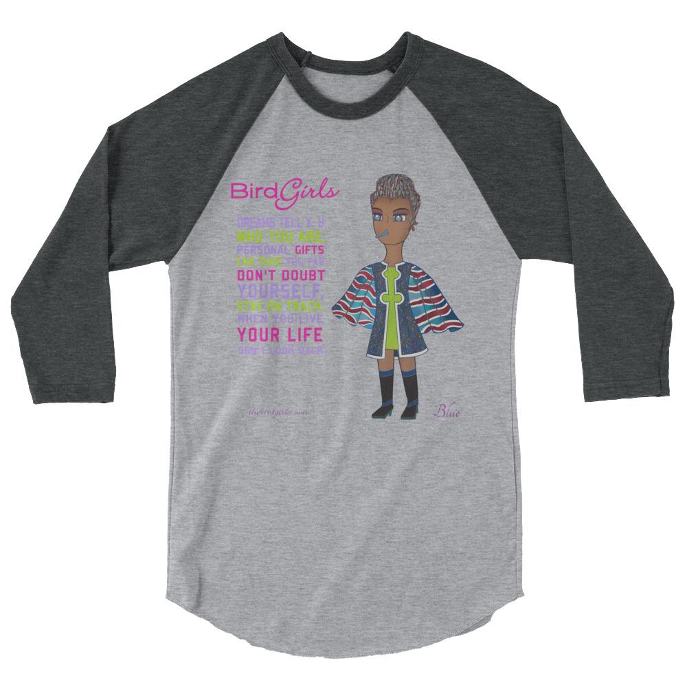 Blue 3/4 sleeve raglan shirt - The BirdGirls