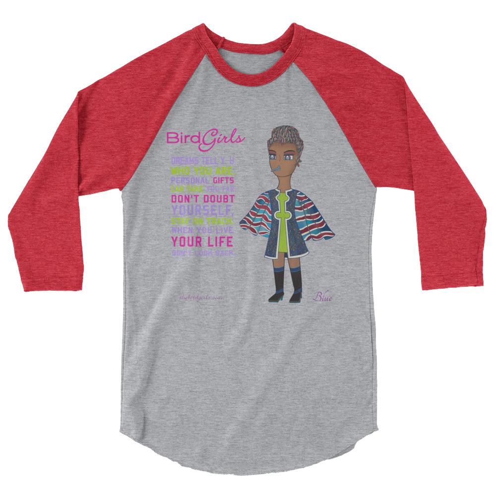 Blue 3/4 sleeve raglan shirt - The BirdGirls