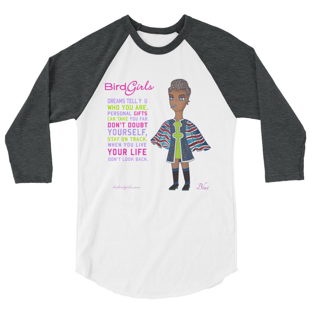 Blue 3/4 sleeve raglan shirt - The BirdGirls