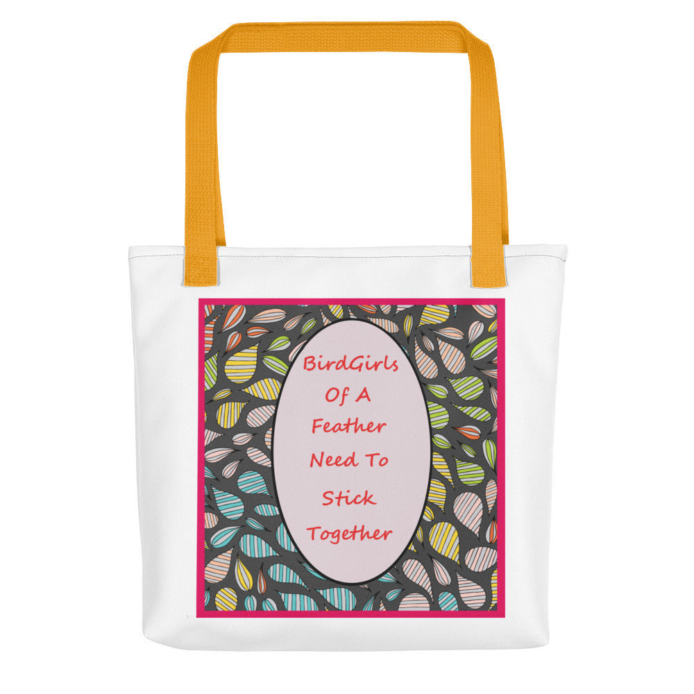 Lavendar/Feathers SloganTote bag - thebirdgirls.com