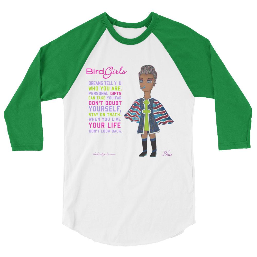 Blue 3/4 sleeve raglan shirt - The BirdGirls