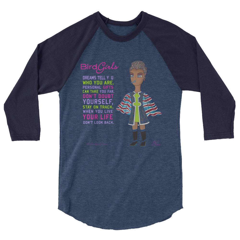 Blue 3/4 sleeve raglan shirt - The BirdGirls