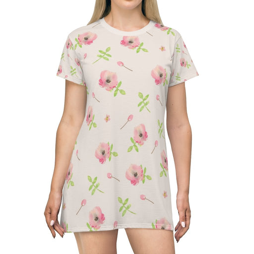 BirdGirls Pink Daysees All Over Print T-Shirt Dress - The BirdGirls